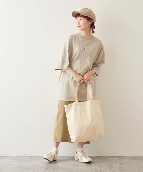 timecapsule（タイムカプセル）の「【timecapsule】「パフェと女の子」プリント刺繍入り半袖ビッグTシャツ（Tシャツ/カットソー・レディース・ホワイト/ミント/ベージュ系その他/ライトベージュ・FREE）」の9枚目の写真