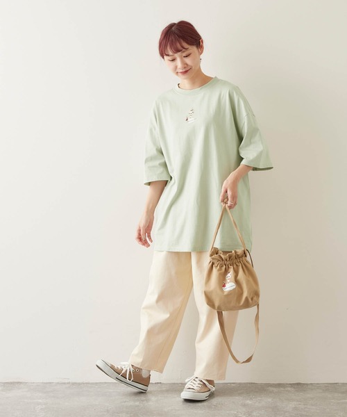 timecapsule（タイムカプセル）の「【timecapsule】「パフェと女の子」プリント刺繍入り半袖ビッグTシャツ（Tシャツ/カットソー・レディース・ホワイト/ミント/ベージュ系その他/ライトベージュ・FREE）」の16枚目の写真
