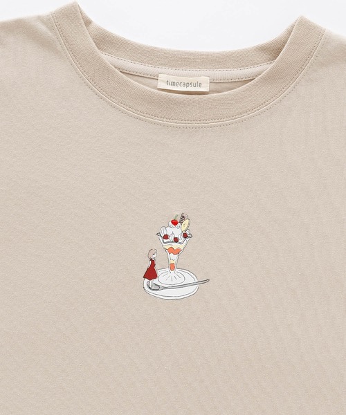 timecapsule（タイムカプセル）の「【timecapsule】「パフェと女の子」プリント刺繍入り半袖ビッグTシャツ（Tシャツ/カットソー・レディース・ホワイト/ミント/ベージュ系その他/ライトベージュ・FREE）」の10枚目の写真