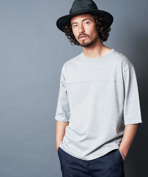 Magine(マージン)の「CTN OPEN/END SWICH PANEL C/N 3/4SL TEE:コットン オープンエンド パネル切り替え クルーネック 7分袖 Tシャツ(Tシャツ/カットソー・メンズ・ホワイト/ブラック/グレー/カーキ・44/46/48)」の2枚目の写真