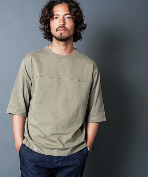 Magine(マージン)の「CTN OPEN/END SWICH PANEL C/N 3/4SL TEE:コットン オープンエンド パネル切り替え クルーネック 7分袖 Tシャツ(Tシャツ/カットソー・メンズ・ホワイト/ブラック/グレー/カーキ・44/46/48)」の4枚目の写真