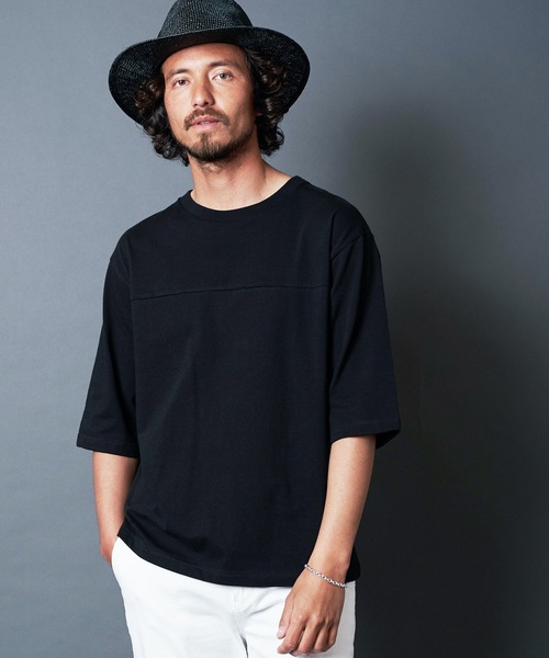 Magine(マージン)の「CTN OPEN/END SWICH PANEL C/N 3/4SL TEE:コットン オープンエンド パネル切り替え クルーネック 7分袖 Tシャツ(Tシャツ/カットソー・メンズ・ホワイト/ブラック/グレー/カーキ・44/46/48)」の3枚目の写真