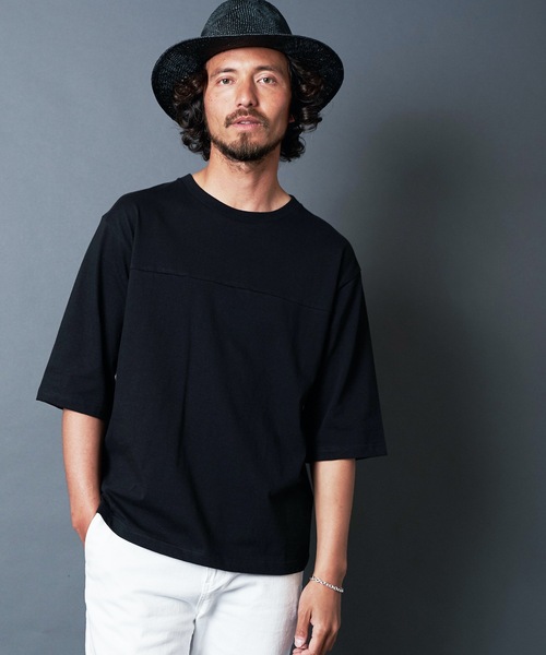 Magine(マージン)の「CTN OPEN/END SWICH PANEL C/N 3/4SL TEE:コットン オープンエンド パネル切り替え クルーネック 7分袖 Tシャツ(Tシャツ/カットソー・メンズ・ホワイト/ブラック/グレー/カーキ・44/46/48)」の9枚目の写真