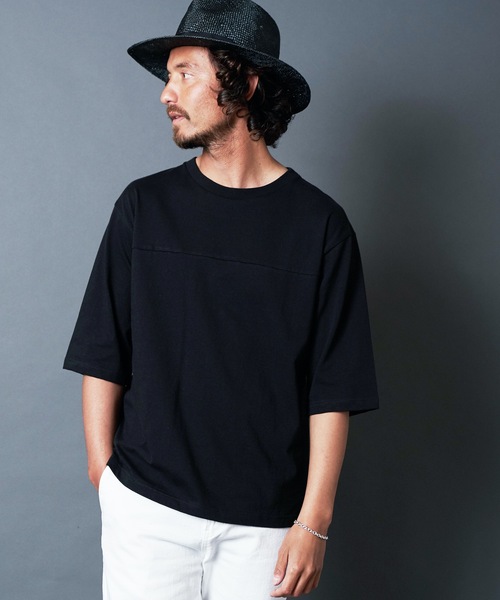 Magine(マージン)の「CTN OPEN/END SWICH PANEL C/N 3/4SL TEE:コットン オープンエンド パネル切り替え クルーネック 7分袖 Tシャツ(Tシャツ/カットソー・メンズ・ホワイト/ブラック/グレー/カーキ・44/46/48)」の5枚目の写真
