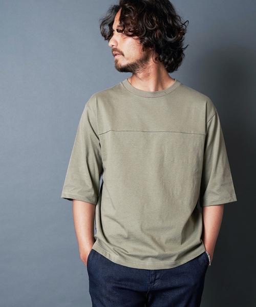 Magine(マージン)の「CTN OPEN/END SWICH PANEL C/N 3/4SL TEE:コットン オープンエンド パネル切り替え クルーネック 7分袖 Tシャツ(Tシャツ/カットソー・メンズ・ホワイト/ブラック/グレー/カーキ・44/46/48)」の10枚目の写真