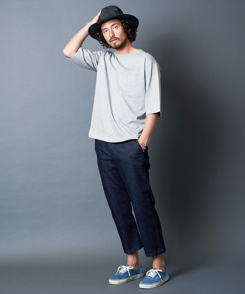 Magine(マージン)の「CTN OPEN/END SWICH PANEL C/N 3/4SL TEE:コットン オープンエンド パネル切り替え クルーネック 7分袖 Tシャツ(Tシャツ/カットソー・メンズ・ホワイト/ブラック/グレー/カーキ・44/46/48)」の7枚目の写真