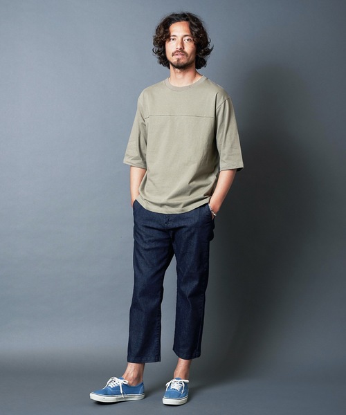 Magine(マージン)の「CTN OPEN/END SWICH PANEL C/N 3/4SL TEE:コットン オープンエンド パネル切り替え クルーネック 7分袖 Tシャツ(Tシャツ/カットソー・メンズ・ホワイト/ブラック/グレー/カーキ・44/46/48)」の12枚目の写真