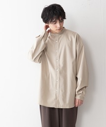 【UNIIT】コットンリネン　バンドカラー（ノーカラー）シャツ　ややルーズシルエット（ビッグシルエット）