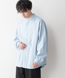 【UNIIT】コットンリネン バンドカラー(ノーカラー)シャツ ややルーズシルエット(ビッグシルエット)