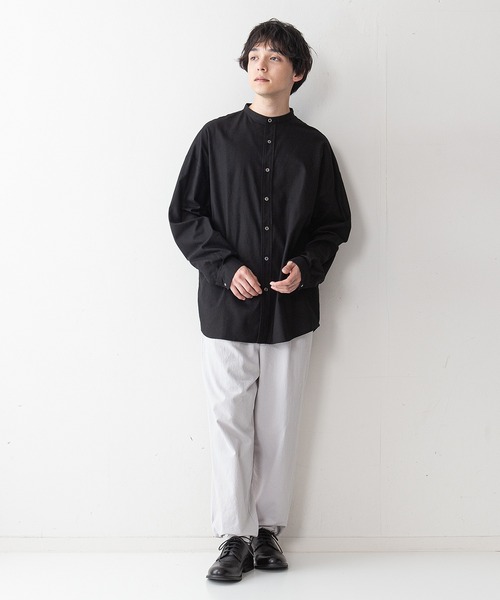 UNIIT(ユニット)の「【UNIIT】コットンリネン バンドカラー(ノーカラー)シャツ ややルーズシルエット(ビッグシルエット)(シャツ/ブラウス・メンズ・ホワイト/ライトブルー/ブラック/ベージュ・MEDIUM/LARGE)」の14枚目の写真