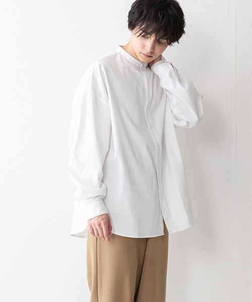 UNIIT(ユニット)の「【UNIIT】コットンリネン バンドカラー(ノーカラー)シャツ ややルーズシルエット(ビッグシルエット)(シャツ/ブラウス・メンズ・ホワイト/ライトブルー/ブラック/ベージュ・MEDIUM/LARGE)」の12枚目の写真