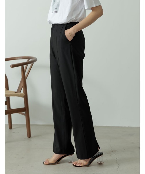 Re:EDIT（リエディ）の「[低身長/高身長サイズ有]ストレッチツイルバックスリットダーツセミフレアパンツ（スラックス・レディース・ブラック/モカ/オレンジ/ライトベージュ・SHORT/TALL/MEDIUM/LARGE/SMALL）」の21枚目の写真