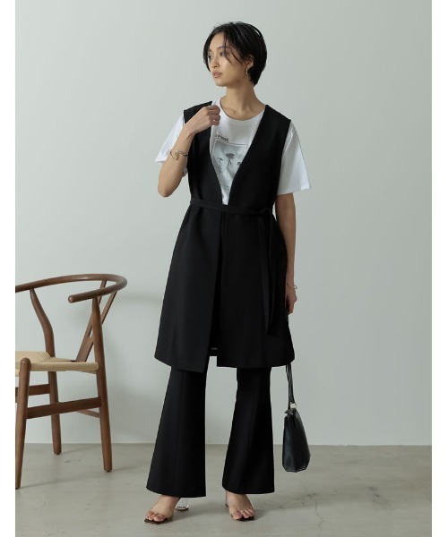 Re:EDIT（リエディ）の「[低身長/高身長サイズ有]ストレッチツイルバックスリットダーツセミフレアパンツ（スラックス・レディース・ブラック/モカ/オレンジ/ライトベージュ・SHORT/TALL/MEDIUM/LARGE/SMALL）」の22枚目の写真