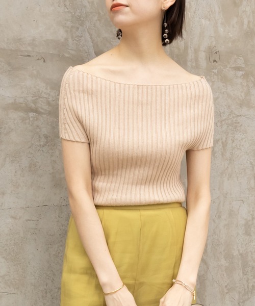 RANDA（ランダ）の「オフショルリブニット（Tシャツ/カットソー・レディース・ブラウン/ベージュ/グリーン/ブラック・FREE）」の3枚目の写真