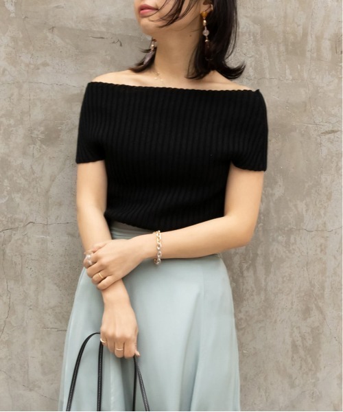 RANDA（ランダ）の「オフショルリブニット（Tシャツ/カットソー・レディース・ブラウン/ベージュ/グリーン/ブラック・FREE）」の14枚目の写真