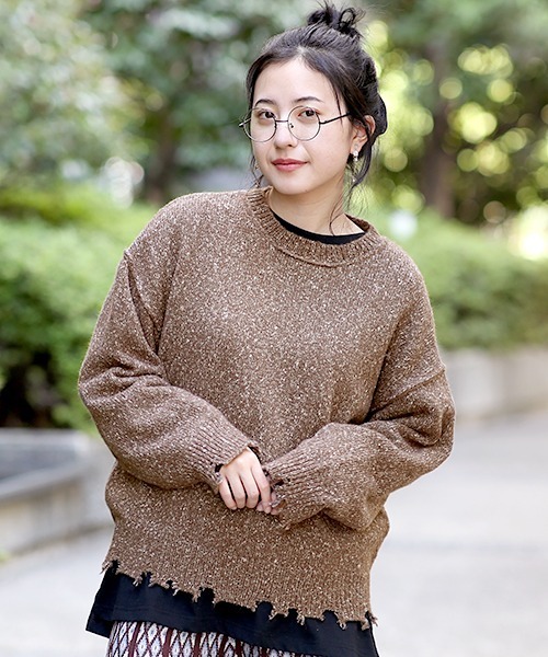 チチカカ（チチカカ）の「ブロークンメランジニット　プルオーバー（ニット/セーター・レディース・ブラック/ベージュ/ブラウン・FREE）」の3枚目の写真