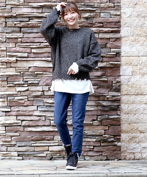 チチカカ（チチカカ）の「ブロークンメランジニット　プルオーバー（ニット/セーター・レディース・ブラック/ベージュ/ブラウン・FREE）」の9枚目の写真