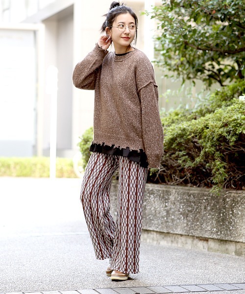 チチカカ（チチカカ）の「ブロークンメランジニット　プルオーバー（ニット/セーター・レディース・ブラック/ベージュ/ブラウン・FREE）」の10枚目の写真