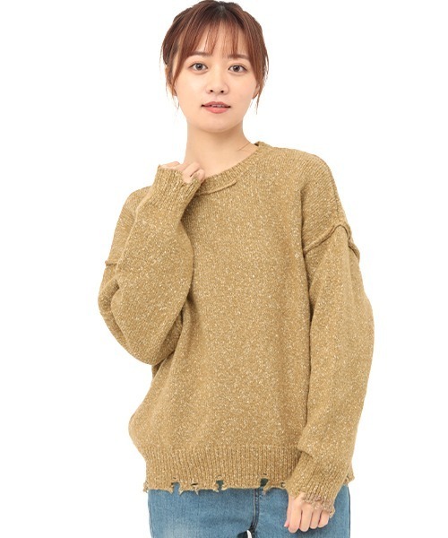 チチカカ（チチカカ）の「ブロークンメランジニット　プルオーバー（ニット/セーター・レディース・ブラック/ベージュ/ブラウン・FREE）」の14枚目の写真