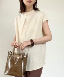 She's Closet（シーズクローゼット）の「[WEARISTA maiko × She's Closetコラボ] スタンドカラーフレンチスリーブリネンコットンチュニックブラウス（シャツ/ブラウス）」