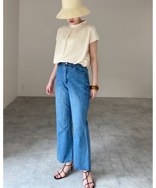 She's Closet（シーズクローゼット）の「[WEARISTA maiko × She's Closetコラボ] スタンドカラーフレンチスリーブリネンコットンチュニックブラウス（シャツ/ブラウス・レディース・ナチュラル/オリーブ/ブラック・SHORT/FREE/TALL）」の6枚目の写真