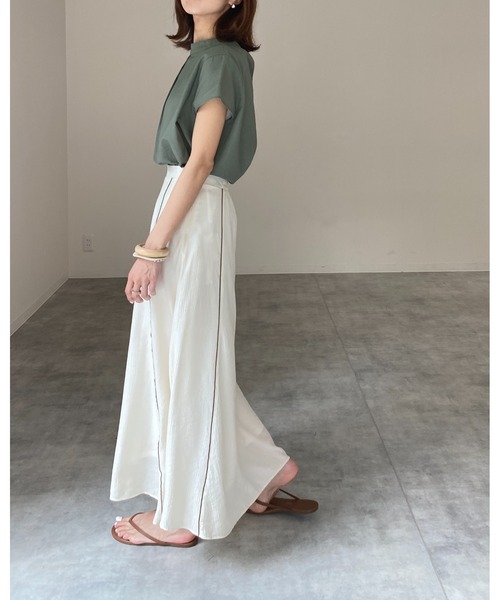 She's Closet（シーズクローゼット）の「[WEARISTA maiko × She's Closetコラボ] スタンドカラーフレンチスリーブリネンコットンチュニックブラウス（シャツ/ブラウス・レディース・ナチュラル/オリーブ/ブラック・SHORT/FREE/TALL）」の10枚目の写真