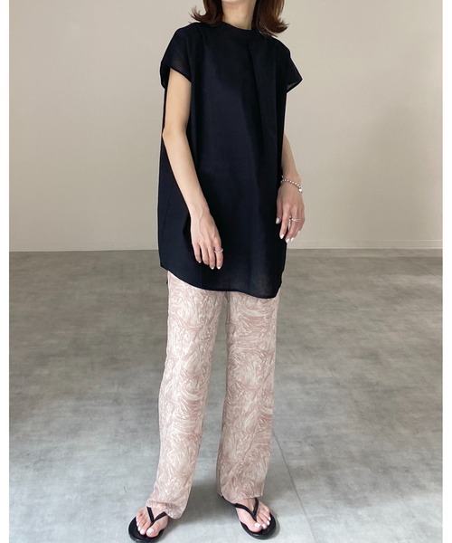 She's Closet（シーズクローゼット）の「[WEARISTA maiko × She's Closetコラボ] スタンドカラーフレンチスリーブリネンコットンチュニックブラウス（シャツ/ブラウス・レディース・ナチュラル/オリーブ/ブラック・SHORT/FREE/TALL）」の18枚目の写真