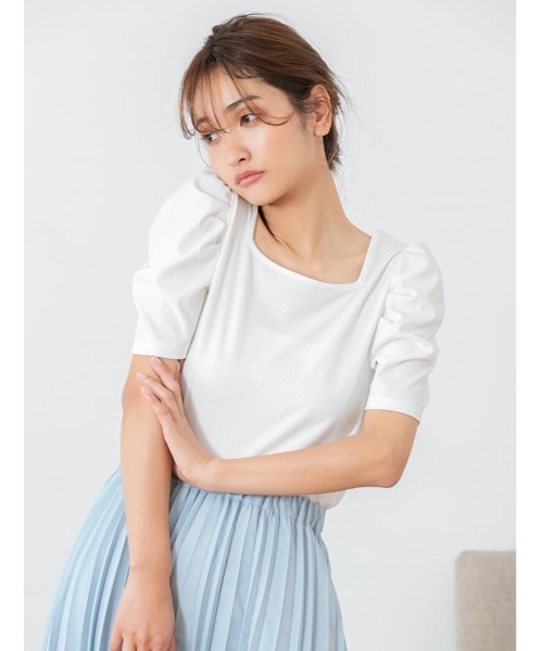 fifth(フィフス)の「スクエアネックデザインスリーブトップス(Tシャツ/カットソー・レディース・ホワイト/ブルー/ミント・MEDIUM)」の1枚目の写真