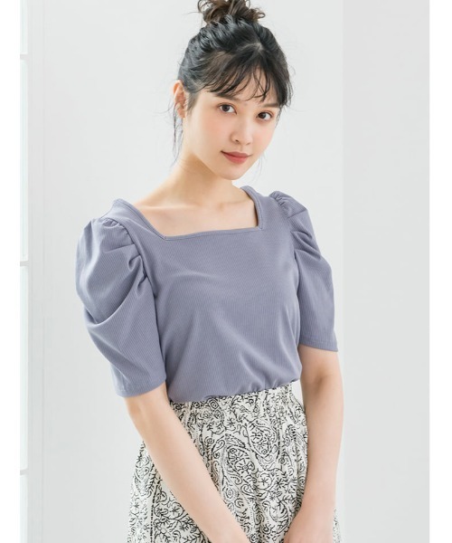 fifth(フィフス)の「スクエアネックデザインスリーブトップス(Tシャツ/カットソー・レディース・ホワイト/ブルー/ミント・MEDIUM)」の3枚目の写真