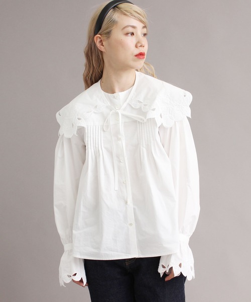 peu pres - ★新品 未使用 peu pres 姫リンゴ 刺繍 付け衿 シャツ ブラウス peu pres - ☆新品 未使用 peu pres 姫リンゴ 刺繍 付け衿