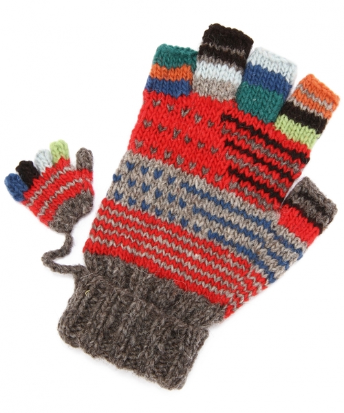 BEAUTY&YOUTH UNITED ARROWS（ビューティーアンドユースユナイテッドアローズ）の「BYBC Northern Store House ウールジャカード フィンガーレスグローブ（手袋・レディース・ダークブラウン/レッド・フリー）」の4枚目の写真