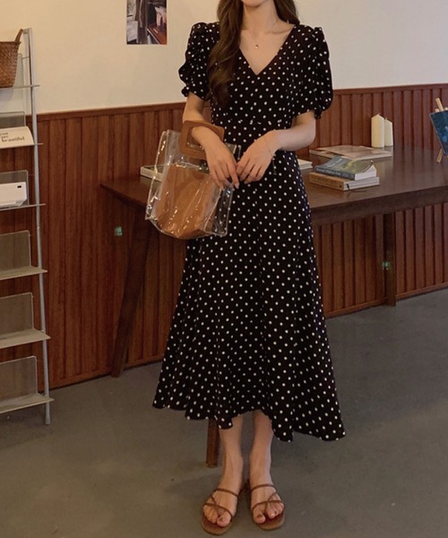 5分袖ドットマキシ丈フレアーワンピース 前後2way仕様 Zozotown限定 ワンピース Mejane ミージェーン のファッション通販 Zozotown