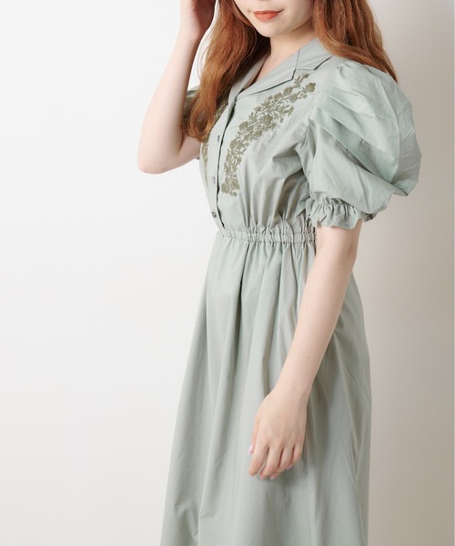 OLIVE des OLIVE（オリーブデオリーブ）の「パワショル開襟刺繍ワンピース（ワンピース・レディース・ブラウン/ライトブラウン/ミント・FREE）」の14枚目の写真