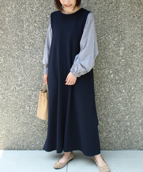 LAVEANGE（ラビアンジェ）の「ボリュームスリーブカットツイルワンピース（ワンピース・レディース・ブラック/ブルー/マスタード/グリーン/ネイビー/ブラック系その他・LL/3L/4L/5L/M/L）」の5枚目の写真