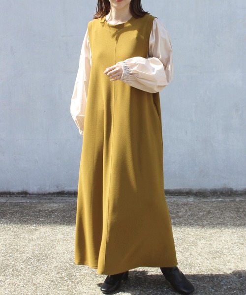 LAVEANGE（ラビアンジェ）の「ボリュームスリーブカットツイルワンピース（ワンピース・レディース・ブラック/ブルー/マスタード/グリーン/ネイビー/ブラック系その他・LL/3L/4L/5L/M/L）」の6枚目の写真