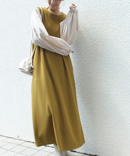 LAVEANGE（ラビアンジェ）の「ボリュームスリーブカットツイルワンピース（ワンピース・レディース・ブラック/ブルー/マスタード/グリーン/ネイビー/ブラック系その他・LL/3L/4L/5L/M/L）」の11枚目の写真