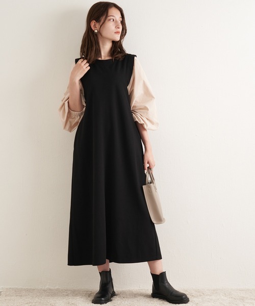 LAVEANGE（ラビアンジェ）の「ボリュームスリーブカットツイルワンピース（ワンピース・レディース・ブラック/ブルー/マスタード/グリーン/ネイビー/ブラック系その他・LL/3L/4L/5L/M/L）」の14枚目の写真