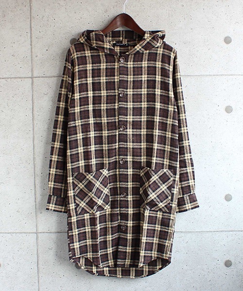 SHISKY(シスキー)の「ロング丈長袖フードネルシャツ(シャツ/ブラウス・メンズ・レッド系/グレー系/レッド系1/ネイビー系/ブラウン系/グリーン系・M/XL/L)」の3枚目の写真