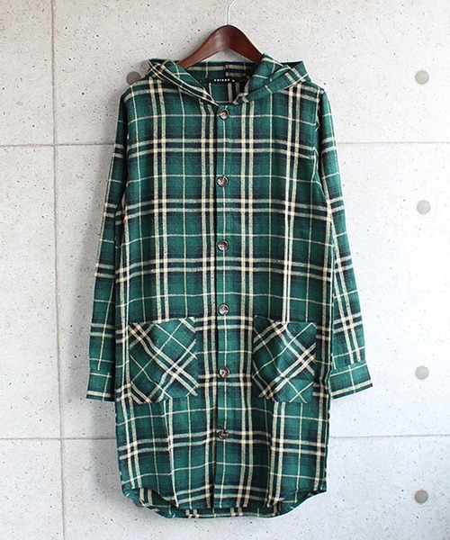 SHISKY(シスキー)の「ロング丈長袖フードネルシャツ(シャツ/ブラウス・メンズ・レッド系/グレー系/レッド系1/ネイビー系/ブラウン系/グリーン系・M/XL/L)」の4枚目の写真