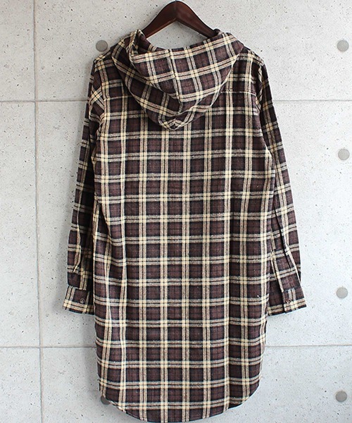 SHISKY(シスキー)の「ロング丈長袖フードネルシャツ(シャツ/ブラウス・メンズ・レッド系/グレー系/レッド系1/ネイビー系/ブラウン系/グリーン系・M/XL/L)」の8枚目の写真