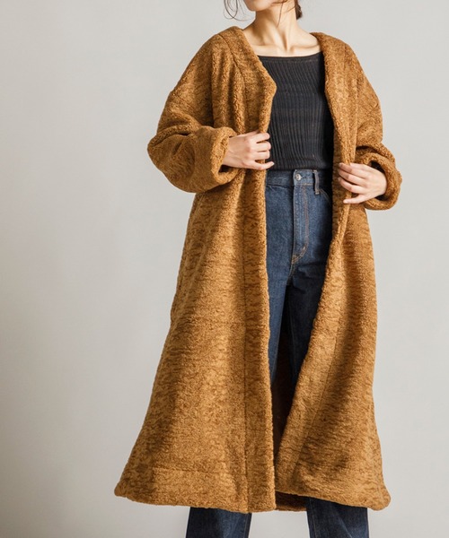 Emma Taylor（エマテイラー）の「テディベアロングボアコート（ノーカラーコート・レディース・チャコールグレー/モカ/キャメル・FREE）」の11枚目の写真