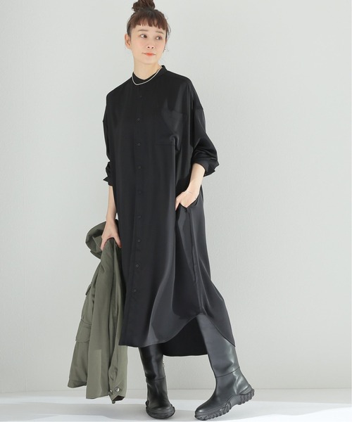 JOURNAL STANDARD relume（ジャーナルスタンダード　レリューム）の「ツイルサテンシャツワンピース（シャツワンピース・レディース・ブラック/ベージュ・FREE）」の2枚目の写真