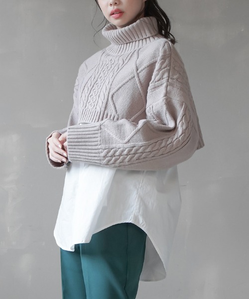 SPINNS（スピンズ）の「ショート丈 タートルネックニット（ニット/セーター・レディース・ブラック/アイボリー/グレイッシュベージュ・ONESIZE）」の17枚目の写真