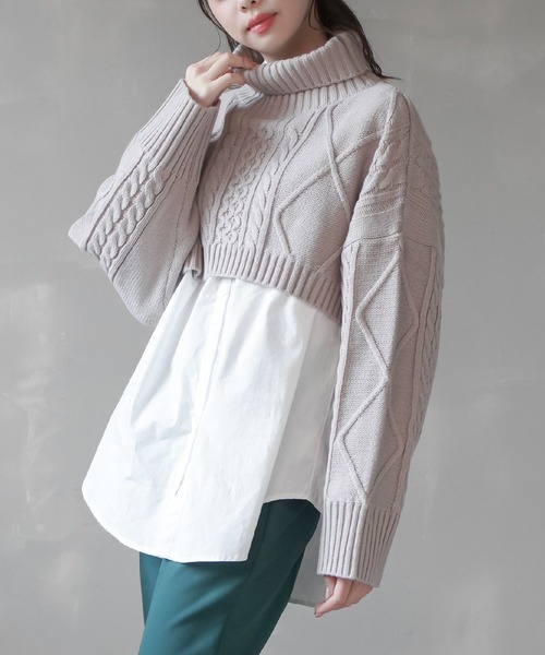 SPINNS（スピンズ）の「ショート丈 タートルネックニット（ニット/セーター・レディース・ブラック/アイボリー/グレイッシュベージュ・ONESIZE）」の18枚目の写真