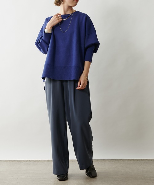 Omekashi（オメカシ）の「スウェットライククルーニット（ニット/セーター・レディース・チャコールグレー/ブラック/オフホワイト/ネイビー・FREE）」の4枚目の写真