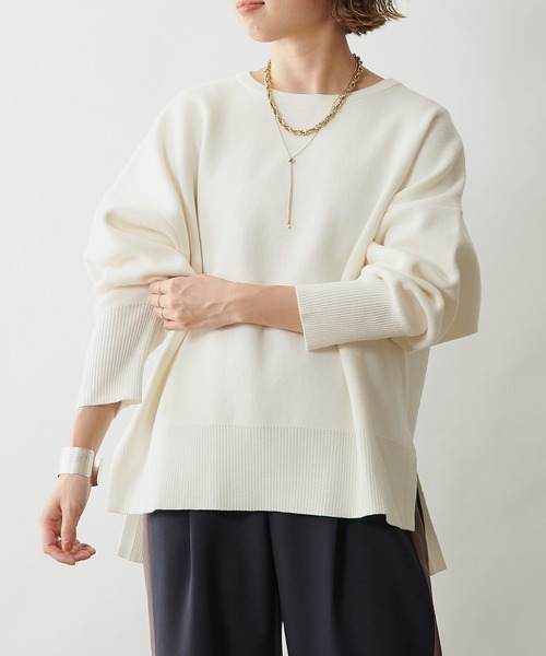 Omekashi（オメカシ）の「スウェットライククルーニット（ニット/セーター・レディース・チャコールグレー/ブラック/オフホワイト/ネイビー・FREE）」の2枚目の写真