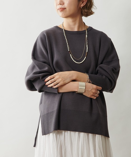 Omekashi（オメカシ）の「スウェットライククルーニット（ニット/セーター・レディース・チャコールグレー/ブラック/オフホワイト/ネイビー・FREE）」の16枚目の写真