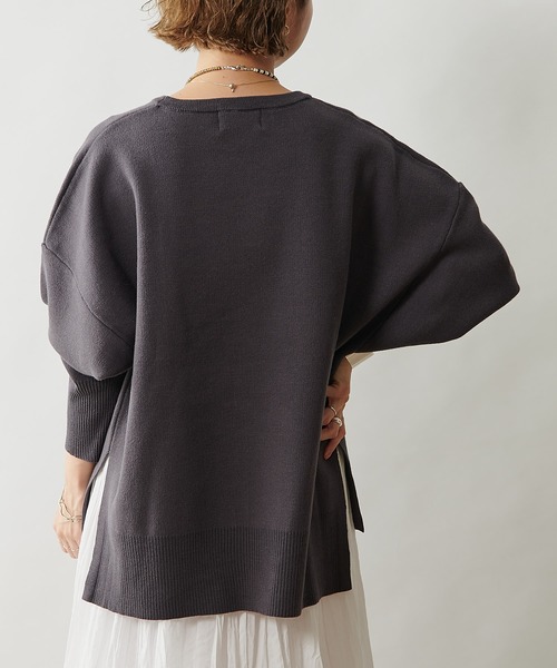 Omekashi（オメカシ）の「スウェットライククルーニット（ニット/セーター・レディース・チャコールグレー/ブラック/オフホワイト/ネイビー・FREE）」の6枚目の写真