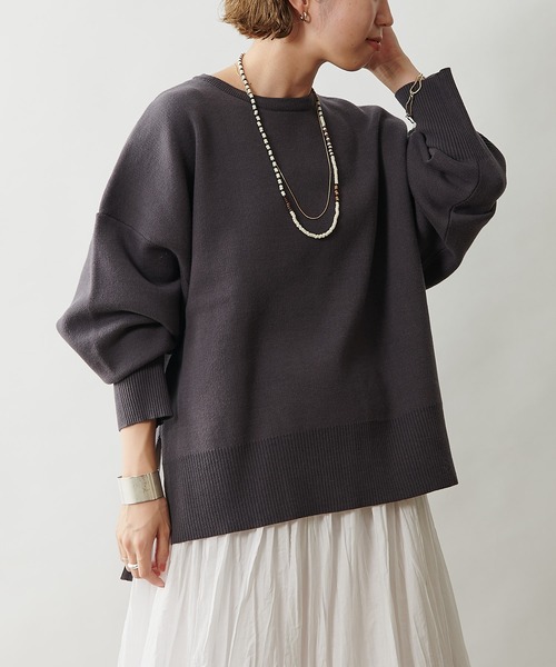 Omekashi（オメカシ）の「スウェットライククルーニット（ニット/セーター・レディース・チャコールグレー/ブラック/オフホワイト/ネイビー・FREE）」の20枚目の写真