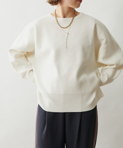 Omekashi（オメカシ）の「スウェットライククルーニット（ニット/セーター・レディース・チャコールグレー/ブラック/オフホワイト/ネイビー・FREE）」の18枚目の写真